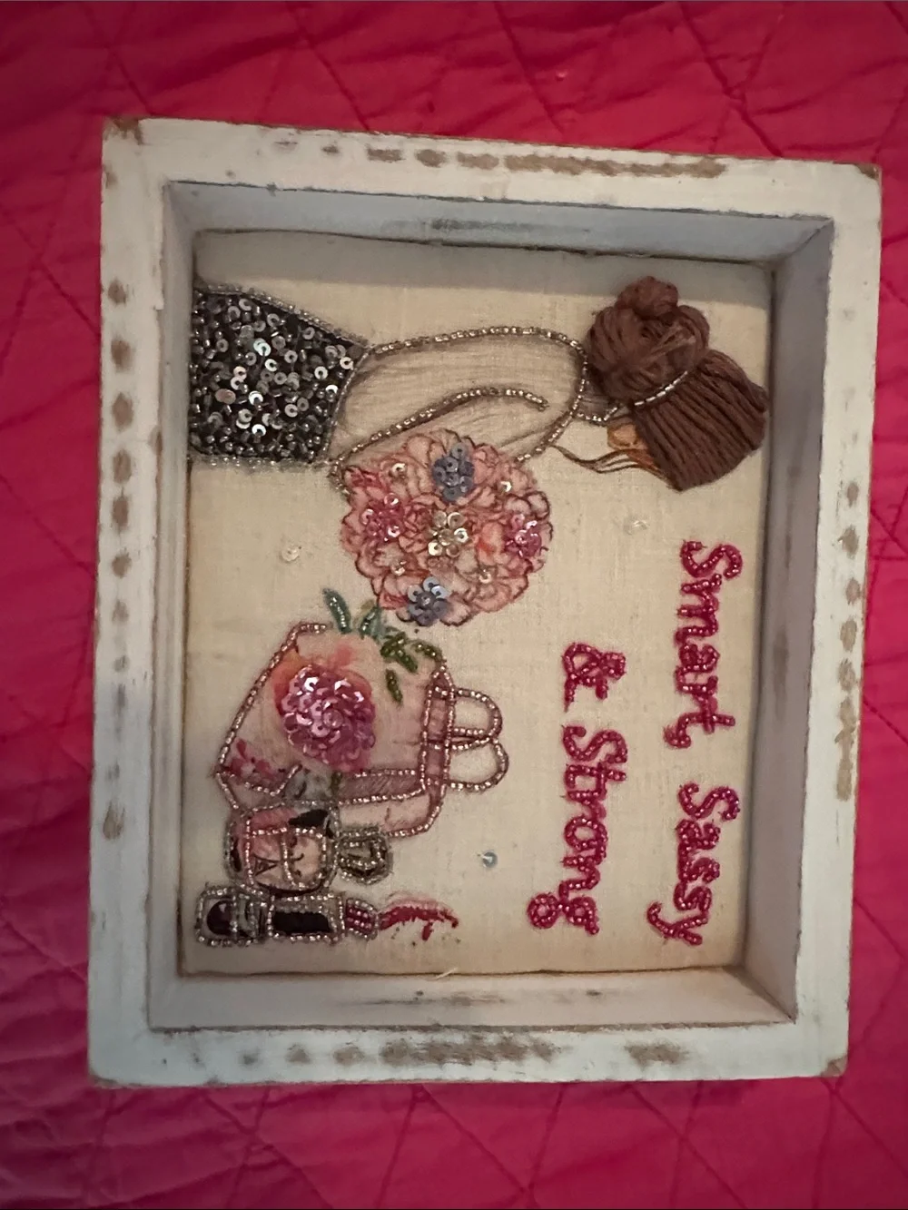 Marshalls Beaded Fashion Wall Plaque in Pink and Brown